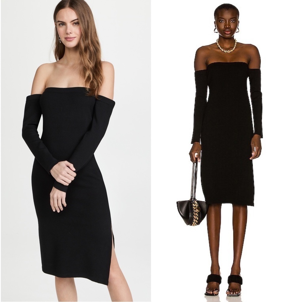NWT L’AGENCE 90s Off Shoulder Knit Long Sleeve Bodycon Side‎ Slit Sheath Dress M